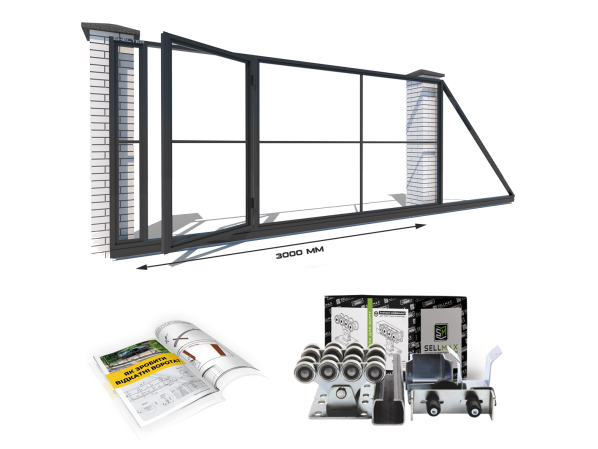 Каркас відкатних воріт з Т-профілю на проєм 3 метри, довжина воріт 5 метрів, з хвірткою – фото