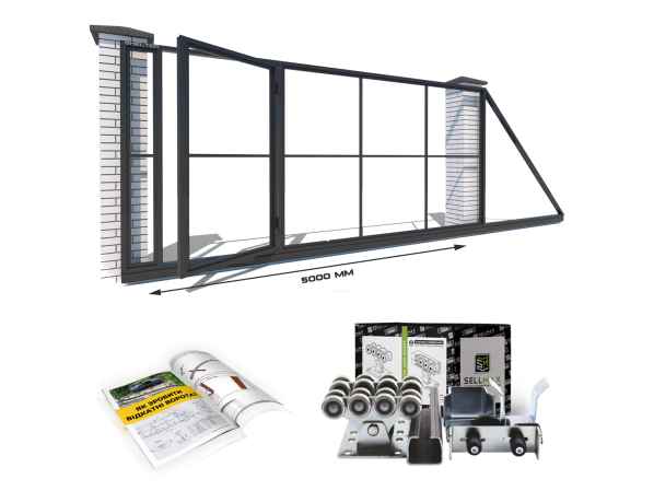 Каркас відкатних воріт з Т-профілю на проєм 5 метрів, довжина воріт 7 метрів, з хвірткою – фото