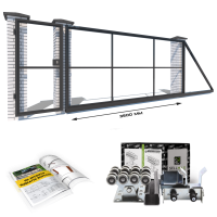 Каркас відкатних воріт з Т-профілю на проєм 3,5 метра, довжина воріт 5,5 метрів, з хвірткою, що окремо стоїть.