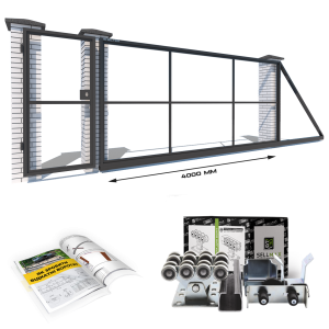 Каркас відкатних воріт з Т-профілю на проєм 4 метри, довжина воріт 6 метрів, з хвірткою, що окремо стоїть.