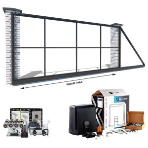 Каркас відкатних воріт з Т-профілю на проєм 5 метрів, довжина воріт 7 метрів, з автоматикою