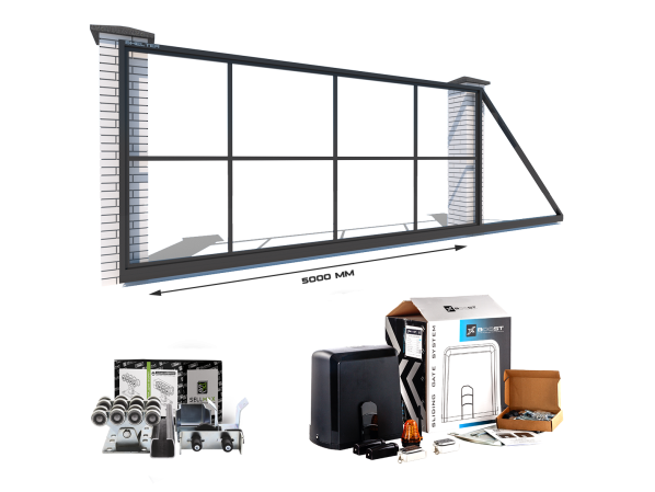 Каркас відкатних воріт з Т-профілю на проєм 5 метрів, довжина воріт 7 метрів, з автоматикою – фото