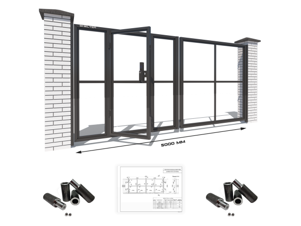 Каркас розпашних воріт на проріз 5 метрів з хвірткою всередині – фото