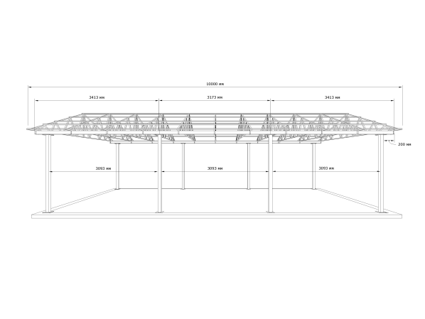 Двускатный навес Shelter Ultra 10x4 м – для авто, беседки, без покрытия, с фермами – фото