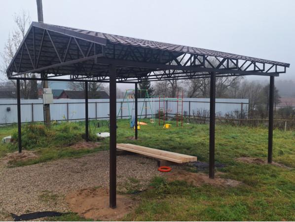 Двосхилий навіс Shelter Ultra 8x6 м – великий розмір, металевий каркас, без покриття – фото