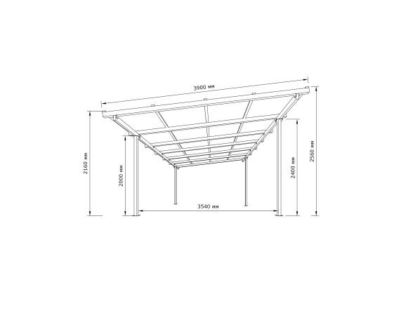 Односхилий навіс 6х4 Shelter Standart — посилений, для авто і тераси, на болтових зʼєднаннях  – фото
