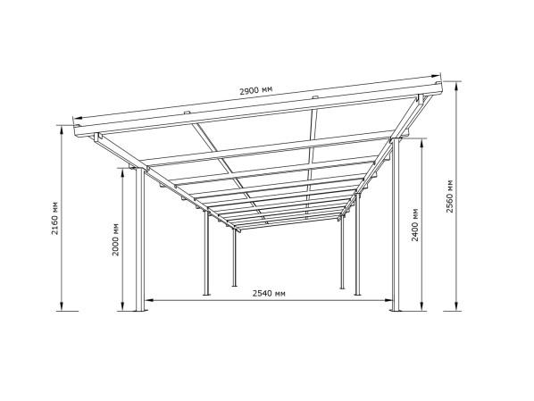 Односхилий навіс 8х3 Shelter Standart — посилений, для двору і дачі, на болтових зʼєднаннях  – фото