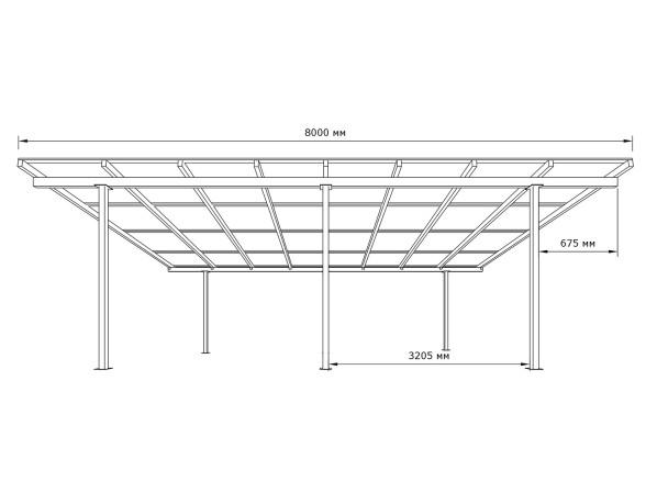 Односхилий навіс 8х4 Shelter Standart — посилений, для авто, на болтових зʼєднаннях  – фото