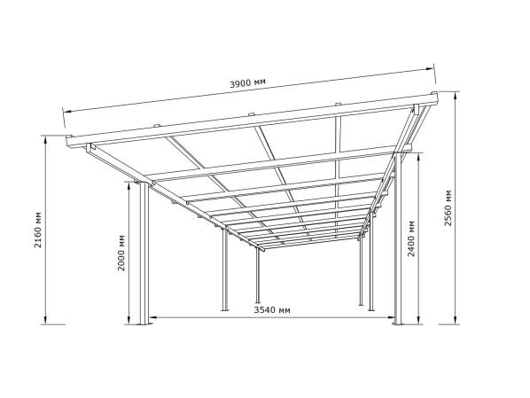 Односхилий навіс 8х4 Shelter Standart — посилений, для авто, на болтових зʼєднаннях  – фото