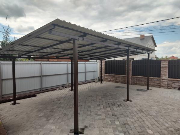 Односхилий навіс 8х4 Shelter Standart — посилений, для авто, на болтових зʼєднаннях  – фото