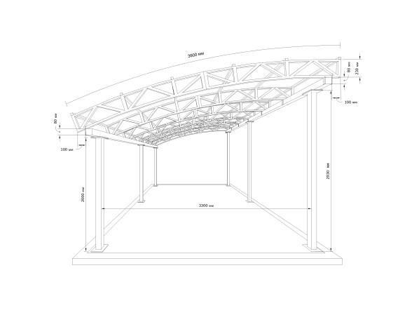 Напіварковий навіс Shelter Ultra 6x4 м – з фермами, для авто – фото