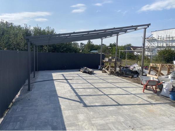 Односхилий навіс 8х3 Shelter Standart — посилений, для двору і дачі, на болтових зʼєднаннях  – фото