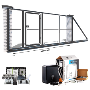 Відкатні ворота "Звари Сам" на проєм 3 метри, довжина воріт 5 метрів, з хвірткою всередині та автоматикою