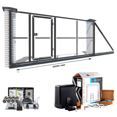 Відкатні ворота "Звари Сам" на проєм 3 метри, довжина воріт 5 метрів, з хвірткою всередині та автоматикою