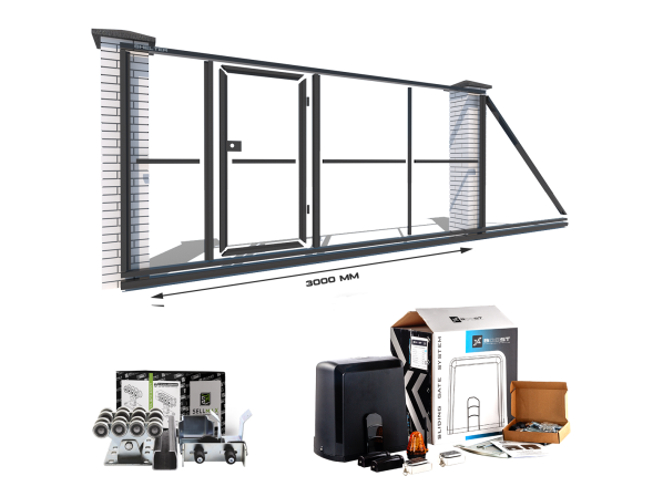 Відкатні ворота "Звари Сам" на проєм 3 метри, довжина воріт 5 метрів, з хвірткою всередині та автоматикою – фото