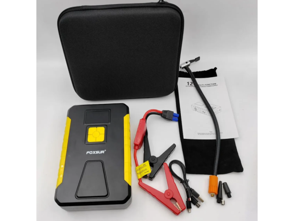 Бустер Foxsur FJS-950-1 пусковий зарядний пристрій для авто акумулятор 2в1, Бустер + компресор для коліс (пусковий струм 800А, 12 Вольт) – фото