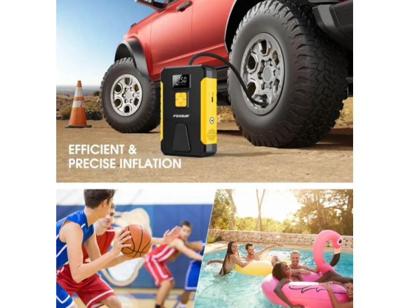 Бустер Foxsur FJS-950-1 пусковий зарядний пристрій для авто акумулятор 2в1, Бустер + компресор для коліс (пусковий струм 800А, 12 Вольт) – фото