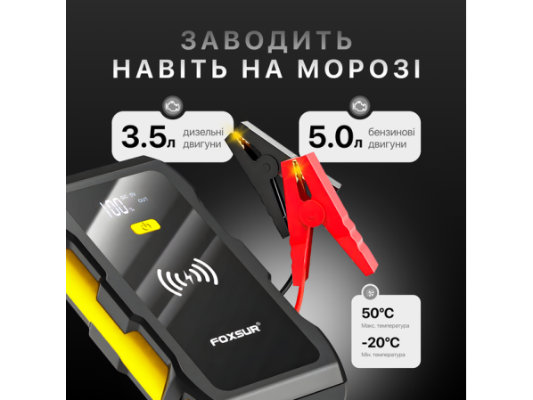 Бустер Foxsur FJS-800 пусковий зарядний пристрій для авто акумулятора (пусковий струм 900А, 12 Вольт) – фото