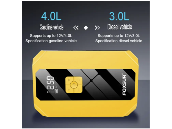 Бустер Foxsur FJS-900 пусковое зарядное устройство для авто аккумулятора Бустер + компрессор для колес (пусковой ток 900А, 12 Вольт) – фото