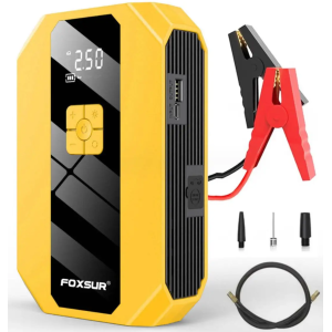 Бустер Foxsur FJS-900 пусковий зарядний пристрій для авто акумулятора Бустер + компресор для коліс (пусковий струм 900А, 12 Вольт)